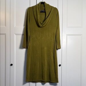 Connected Apparel Olive Cowl Neck Sweater Dress